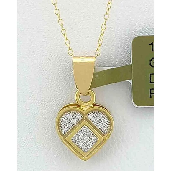 Genuine 0.21 Cts Diamond Heart Pendant 10k Yellow Gold